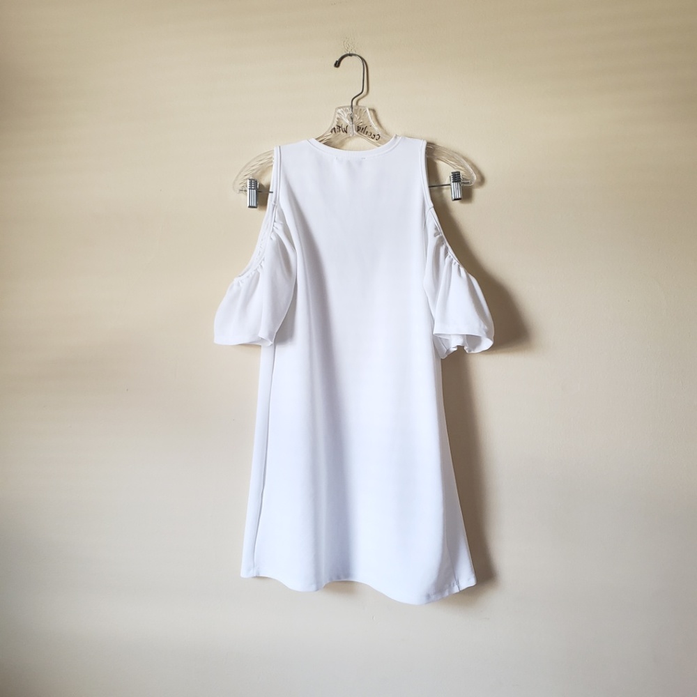 Zara White Ivory Cold Shoulder Shift Dress Small - Picture 5 of 8